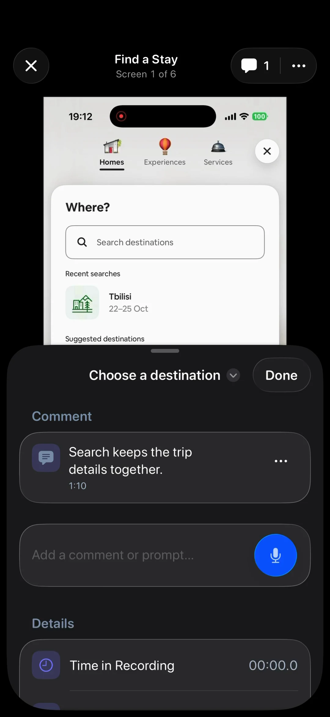 Adding contextual comments to a saved screen.