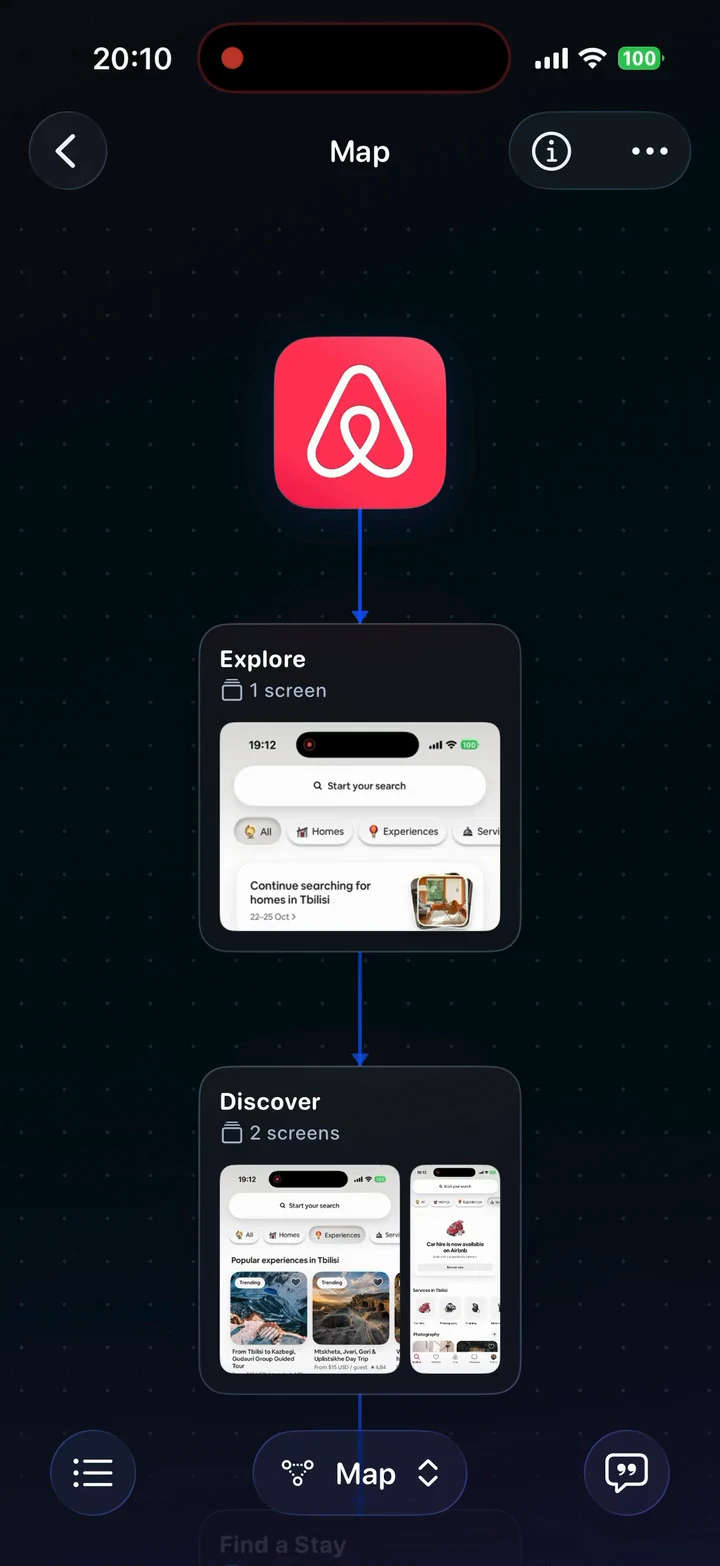 Reviewing the connected steps of an iPhone app journey.
